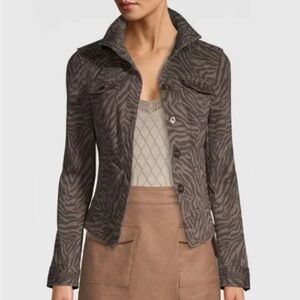 NWT White House Black Market Espresso Zebra Print Denim Jacket Size 0P